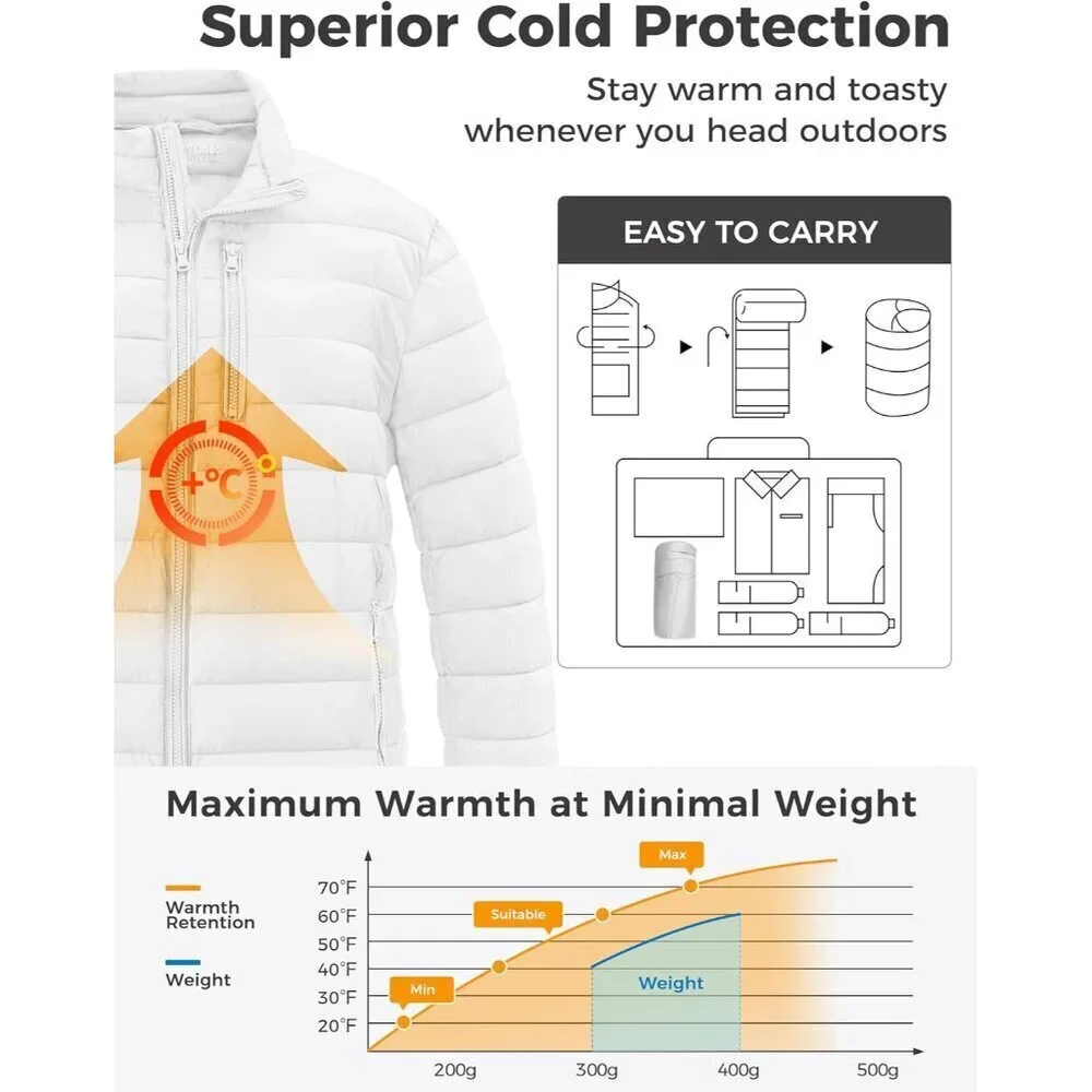 Men's Lightweight Puffer Jacket Warm Winter Jacket Windproof Winter Coat Regular